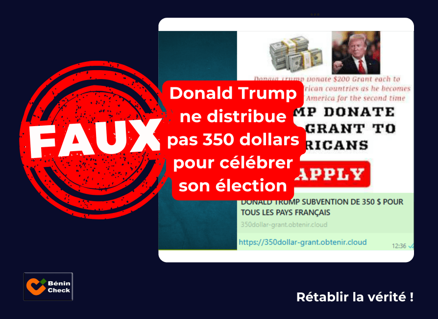 Non, Donald Trump ne distribue pas 350 dollars pour célébrer son&nbsp;élection