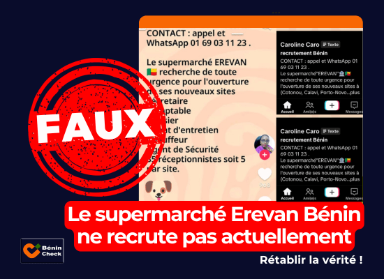 Non, le supermarché Erevan Bénin ne recrute pas&nbsp;actuellement